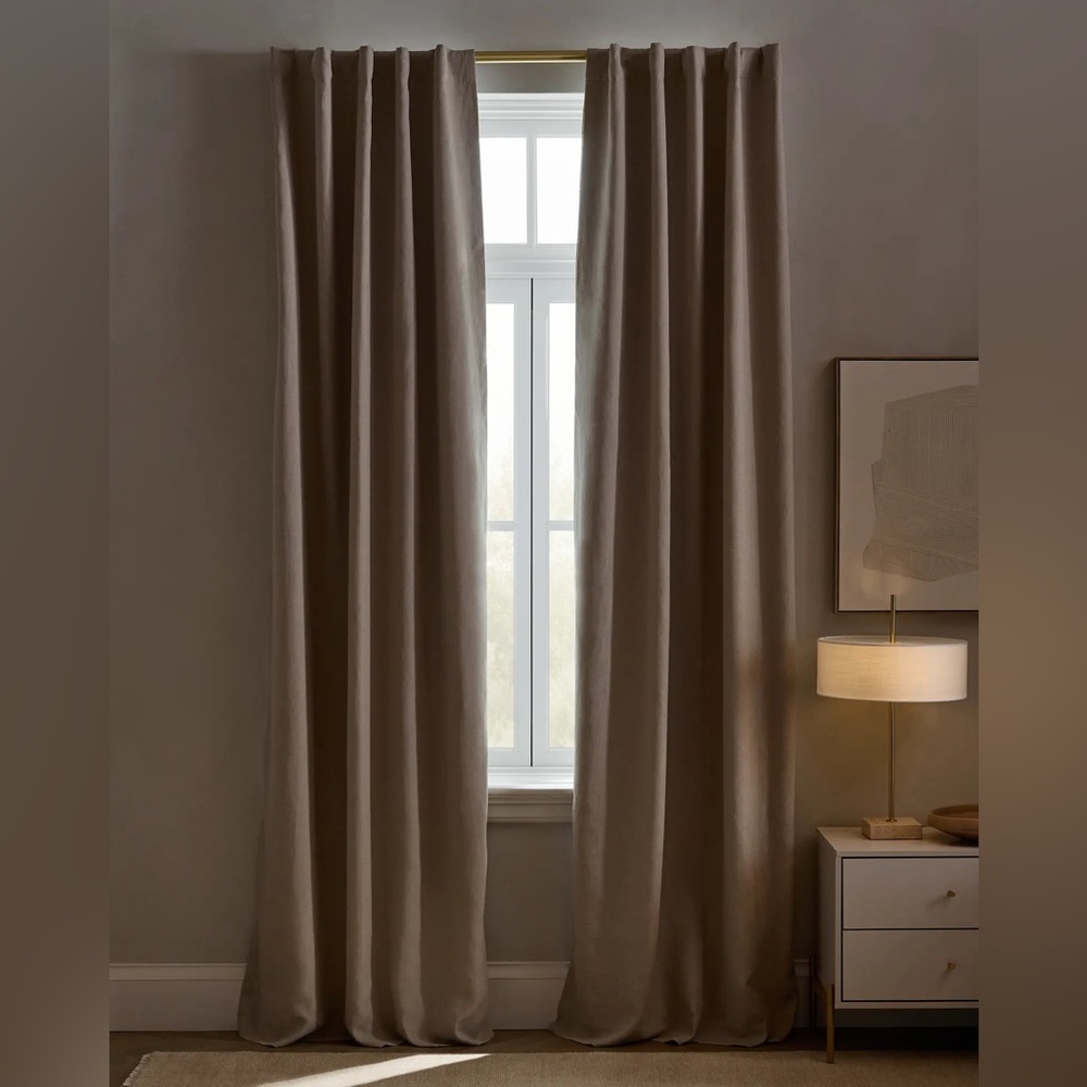 Quince European Linen Blackout Curtain Panel Dark Flax Size 96”x84” NWT